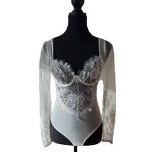 Tic Toc Women’s Long Sleeve Lace Bodysuit Small Cupped Underwire Bust Lingerie